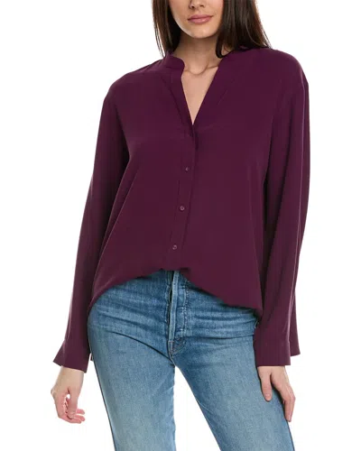 Shop Eileen Fisher Mandarin Collar Silk Shirt In Purple