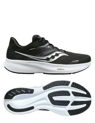 Shop Saucony Men's Ride 16 Running Shoes In Black/white In Multi