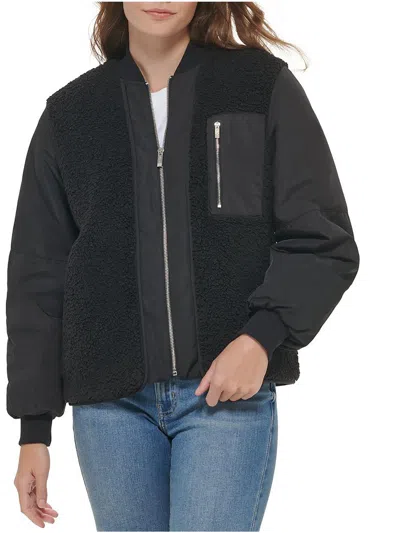 Shop Calvin Klein Womens Sherpa Cold Weather Faux Fur Coat In Black