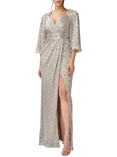 Shop Aidan Mattox Womens Foiled Print Long Evening Dress In Silver