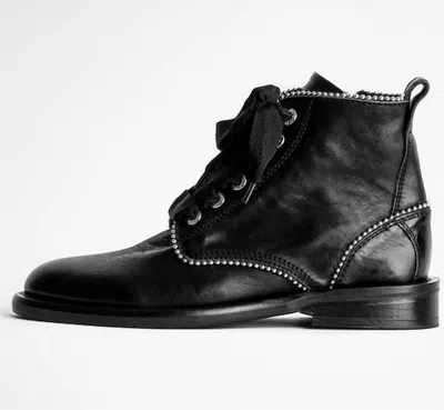 Shop Zadig & Voltaire Lauren Roma Stud Piping Lace Up Ankle Boot In Noir In Black
