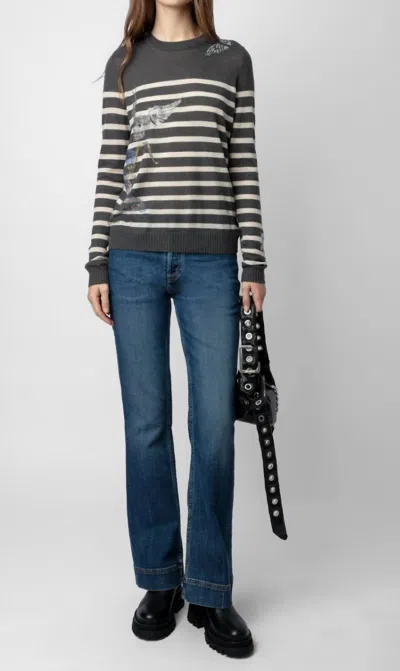 Shop Zadig & Voltaire Source Diamante Cashmere Cp Stripe Holly Sweater In Ardoise In Multi