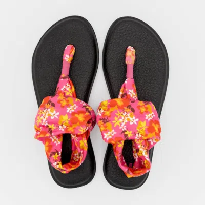 SANUK YOGA SLING 2 FLORAL FLIP FLOP THONG SANDALS IN ORANGE 