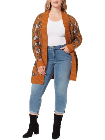 Shop Jessica Simpson Plus Meghan Womens Ribbed Trim Midi Cardigan Sweater In Multi