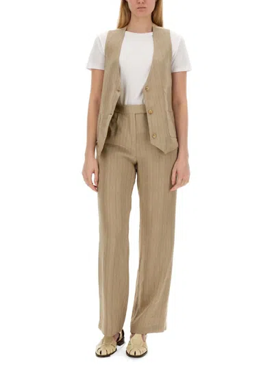 Shop Alysi Linen Pants In Brown