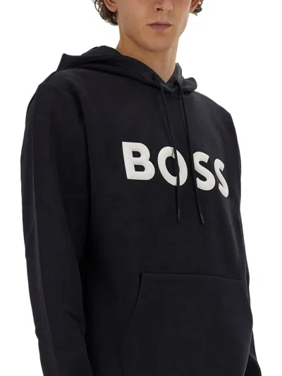 Shop Hugo Boss Boss Sweatshirt With Logo In Blue