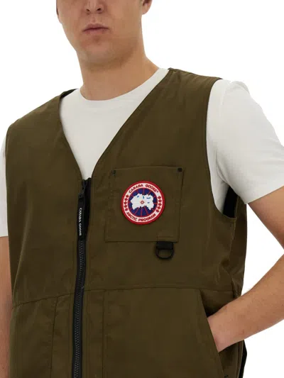 Shop Canada Goose Vests With Logo In Military Green