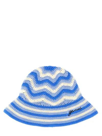 Shop Ganni Bucket Crochet Hat In Multicolour