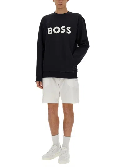 Shop Hugo Boss Boss Sweatshirt With Logo In Blue
