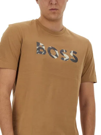 Shop Hugo Boss Boss T-shirt With Logo In Beige