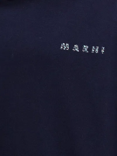 Shop Marni Logo Print Hoodie Sweatshirt Blue