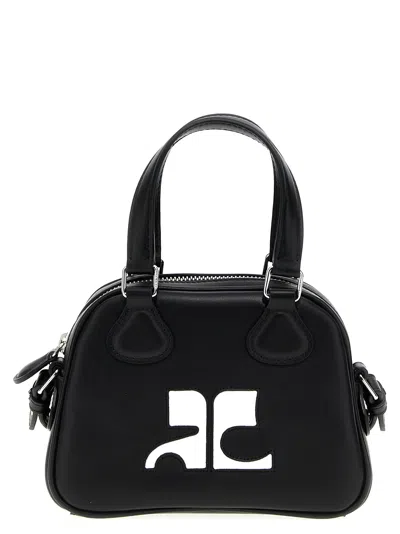 Shop Courrèges Mini Leather Bowling Bag Hand Bags Black