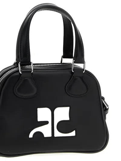 Shop Courrèges Mini Leather Bowling Bag Hand Bags Black