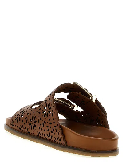 Shop Twinset Openwork Leather Sandals Brown