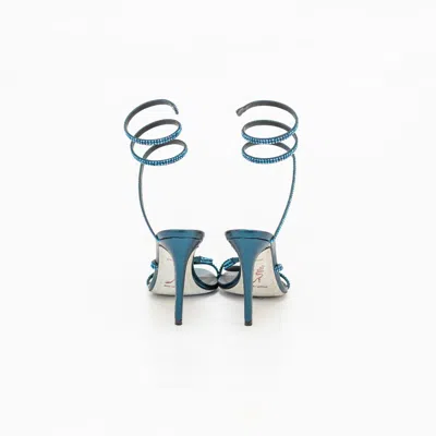 Pre-owned René Caovilla Cleo Embellished Heeled Blue Sandals, 37.5