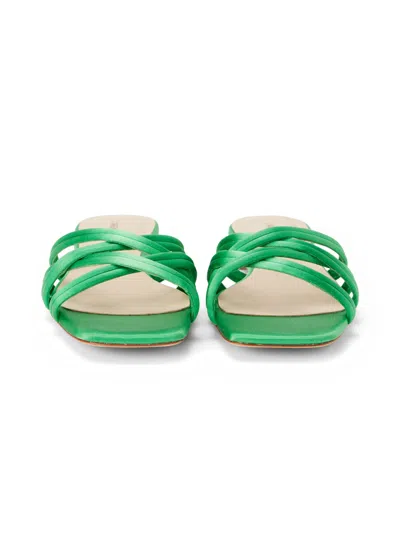 Shop L Agence Abelle Satin Flat Sandal In Amazon Green Satin