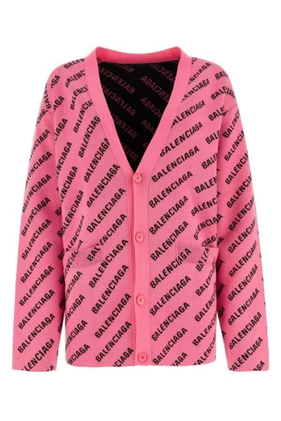 Shop Balenciaga Woman Embroidered Stretch Cotton Blend Oversize Cardigan In Pink