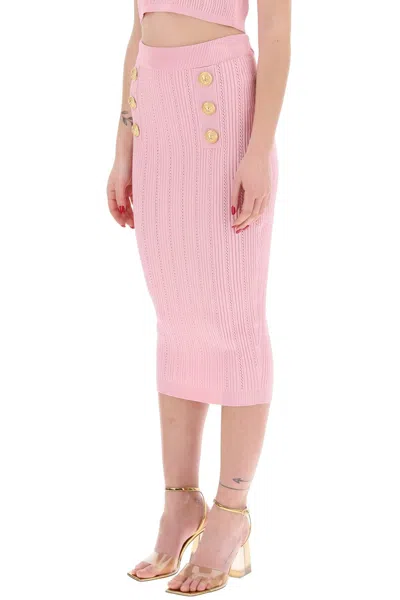 Shop Balmain "knitted Midi Skirt With Embossed Women In Pink