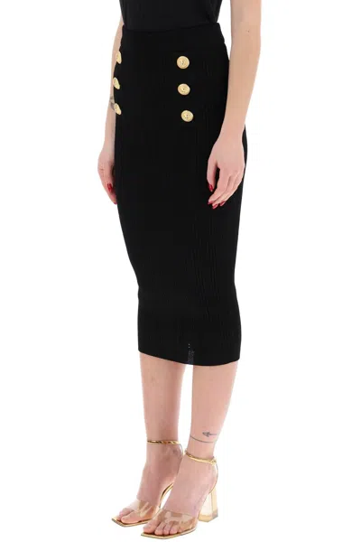 Shop Balmain "knitted Midi Skirt With Embossed Women In Black