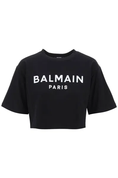 Shop Balmain Logo Print Boxy T-shirt Women In Black