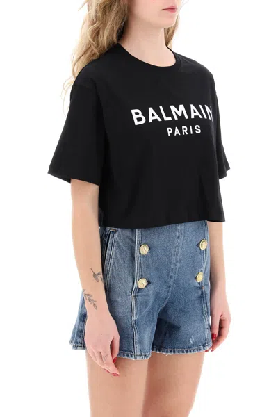Shop Balmain Logo Print Boxy T-shirt Women In Black