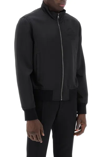 Shop Balmain Technical Satin Bomber Jacket With Embroidered Logo. Men In Black