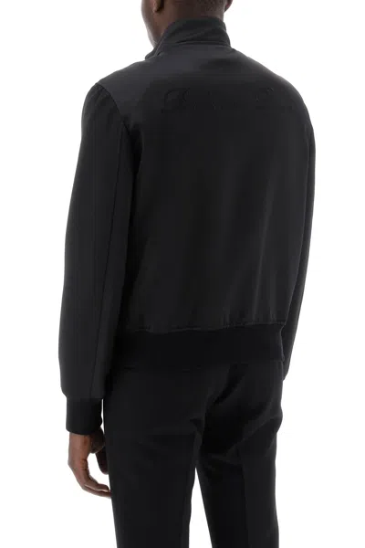 Shop Balmain Technical Satin Bomber Jacket With Embroidered Logo. Men In Black