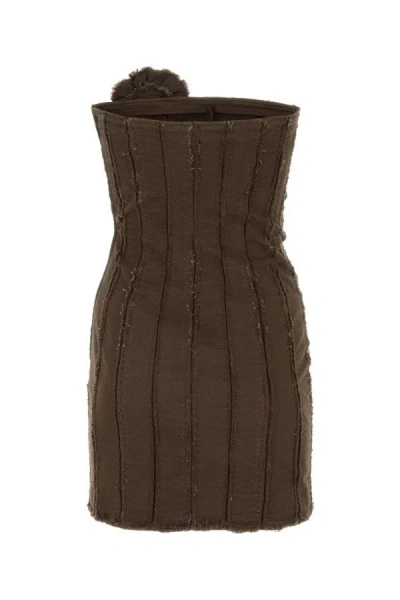 Shop Blumarine Woman Mud Stretch Cotton Mini Dress In Brown