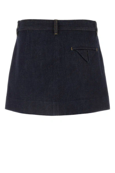 Shop Bottega Veneta Woman Dark Blue Denim Mini Skirt