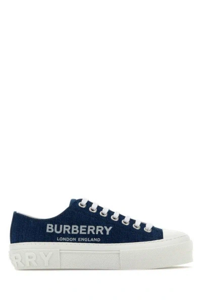 Shop Burberry Woman Demin Cotton Sneakers In Blue