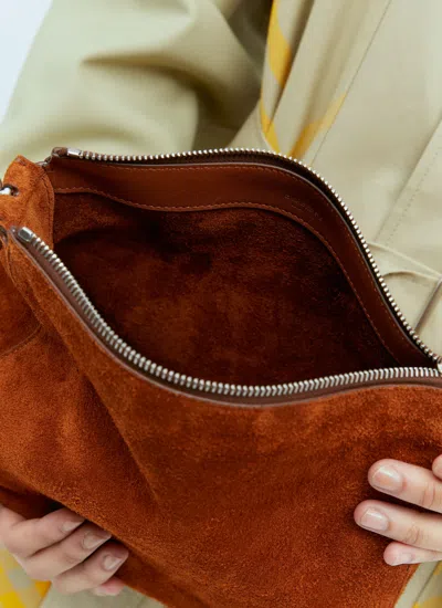 Shop Burberry Women Suede Knight Shoulder Bag In Brown