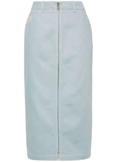 Shop Fendi Women Straight Midi Skirt In Denim In Blue