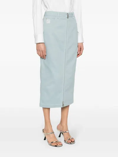 Shop Fendi Women Straight Midi Skirt In Denim In Blue