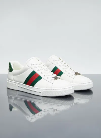 Shop Gucci Men Ace Web Sneakers In White