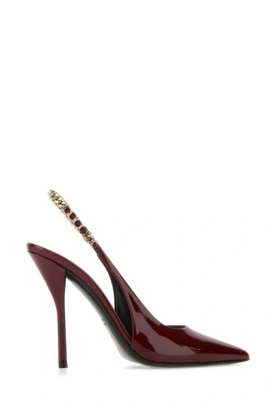 Shop Gucci Woman Burgundy Leather Signoria Pumps In Red