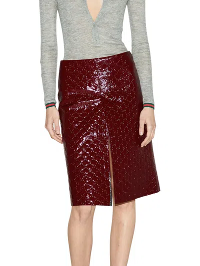 Shop Gucci Women Midi Skirt With Embossed Gg Motif In Red