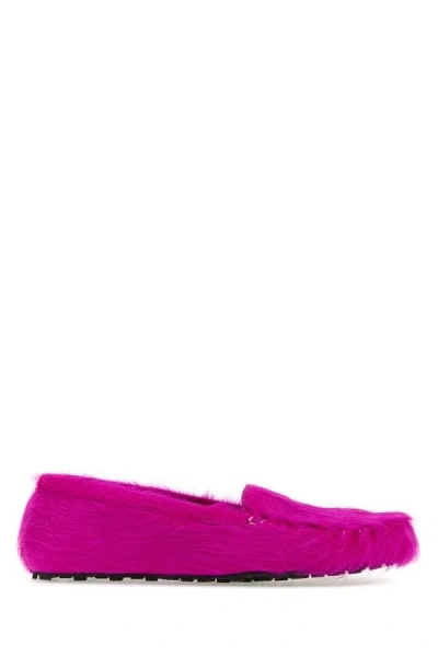 Shop Marni Man Fuchsia Calf Hair Loafers In Pink