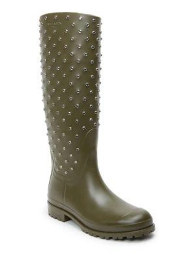 Shop Saint Laurent Studded Festival Wellie Boots In Dark Olive