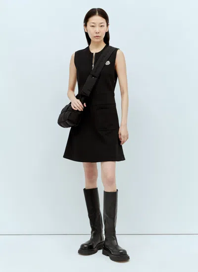 Shop Moncler Women Logo Patch Mini Dress In Black