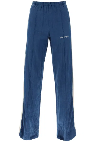 Shop Palm Angels Chambray Joggers With Side Women In Blue