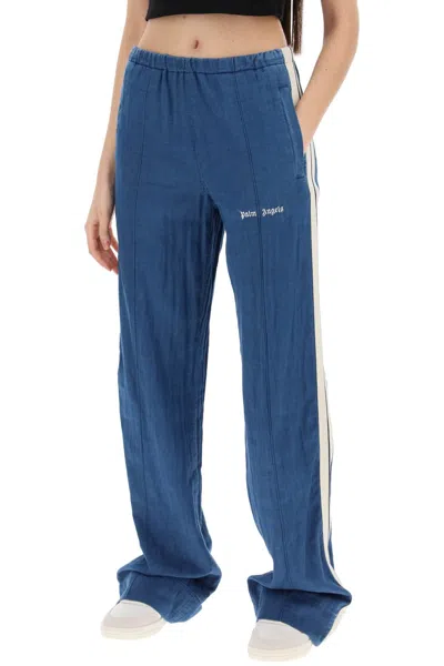 Shop Palm Angels Chambray Joggers With Side Women In Blue