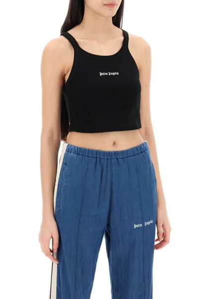 Shop Palm Angels Embroidered Logo Crop Top With Women In Black