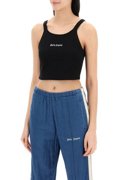 Shop Palm Angels Embroidered Logo Crop Top With Women In Black