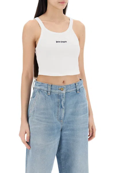 Shop Palm Angels Embroidered Logo Crop Top With Women In White