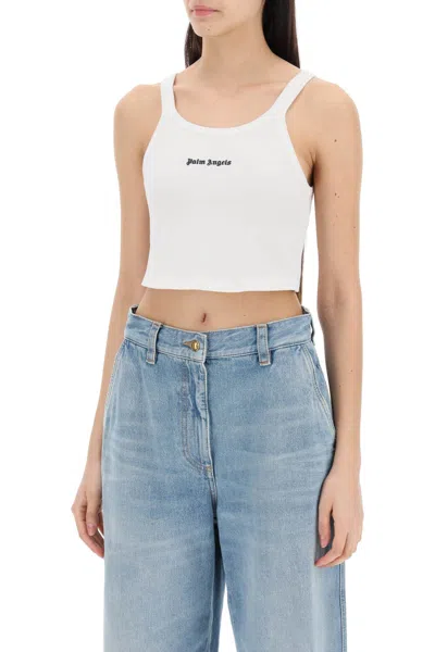 Shop Palm Angels Embroidered Logo Crop Top With Women In White