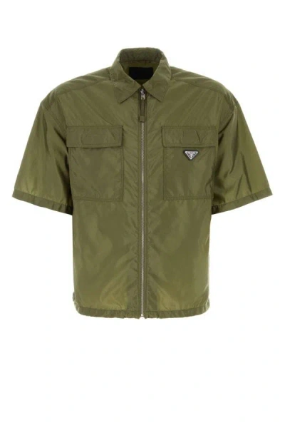 Shop Prada Man Army Green Re-nylon Shirt