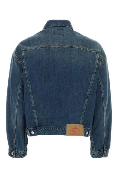 Shop Prada Man Denim Jacket In Blue