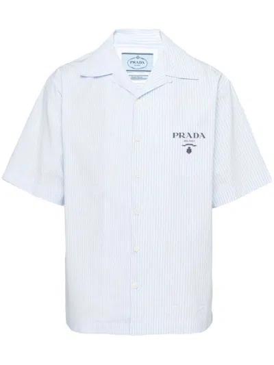Shop Prada Men Short-sleeved Striped Shirt In White