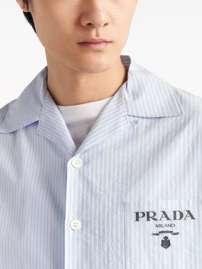 Shop Prada Men Short-sleeved Striped Shirt In White