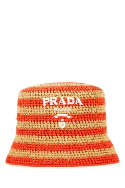 Shop Prada Woman Embroidered Raffia Hat In Multicolor